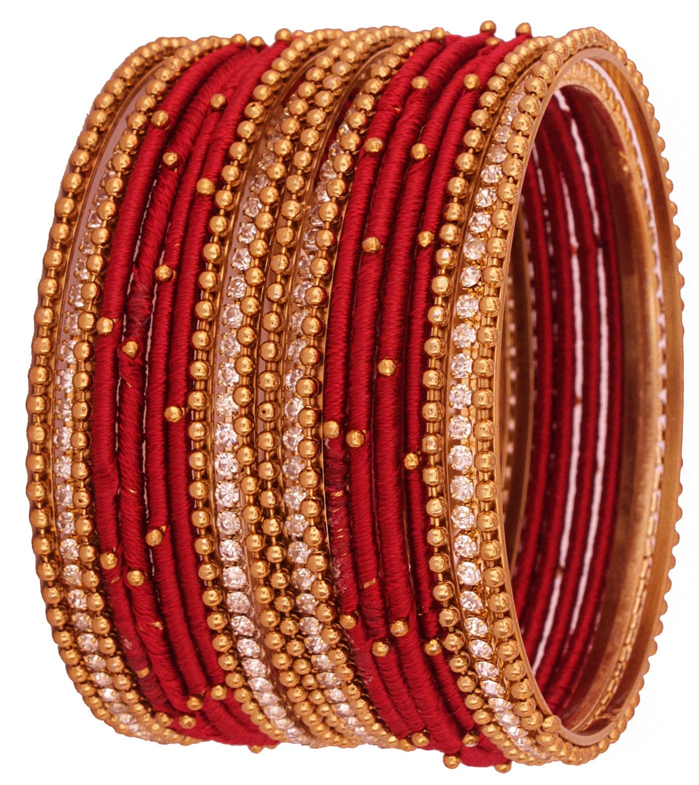 NMII Non-Precious Metal Base Metal With Silk Thread Or Ball Chain and Zircon Gemstone Studded Worked Bangles Set For Women and Girls,(Maroon_2.6 Inches), Pack Of 20 Bangles Set