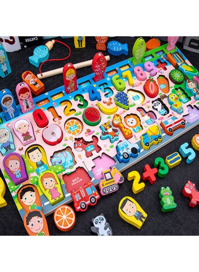 Hot-selling Children's Toys Digital Puzzle Building Blocks Assembled Early Education Educational Boys' And Girls' Baby Fishing Logarithmic Board-Color:Fruit Traffic Figure Logarithmic Board