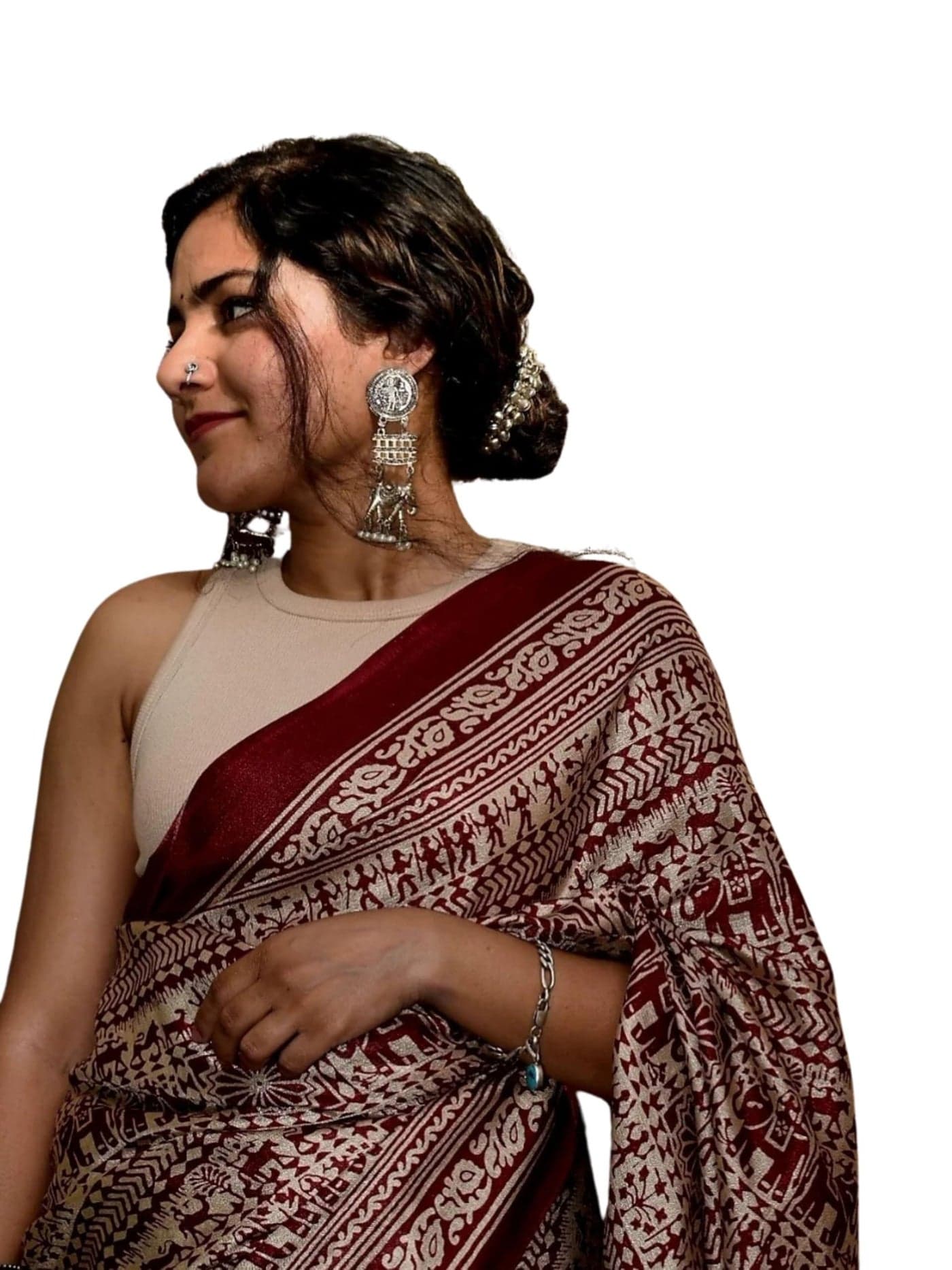 EthnicJunction Women's Art Silk Print Saree With Blouse Piece