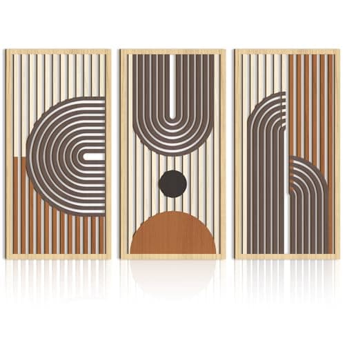 IARTTOP Mid century Modern Decor 16x32 Inch Large Boho Wood Wall Art Abstract Wooden Wall Decor Minimalist Bohemian Orange Artwork for Living Room Bedroom Office Set of 3
