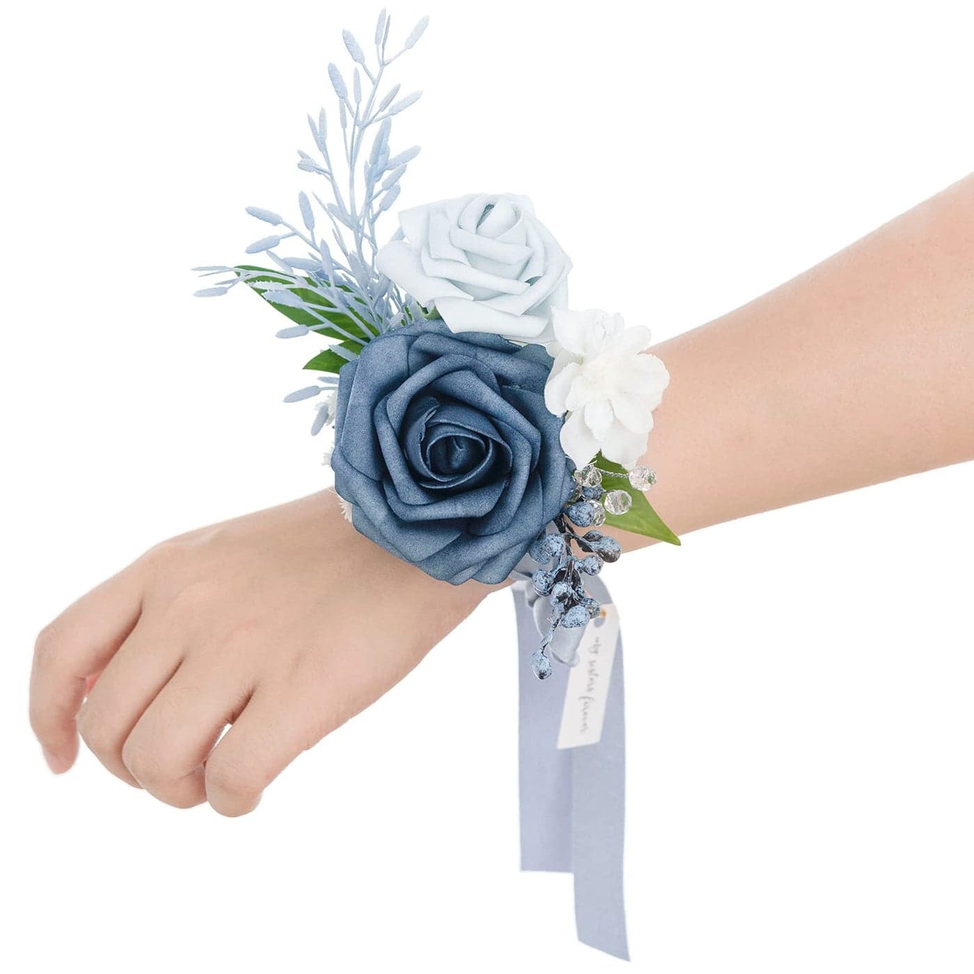 Lings Moment 6pcs Wedding Wrist Corsage Artificial Flowers GirlMother Homecoming Prom Corsages Wristlet Dcor etc Dusty Blue Light Blue
