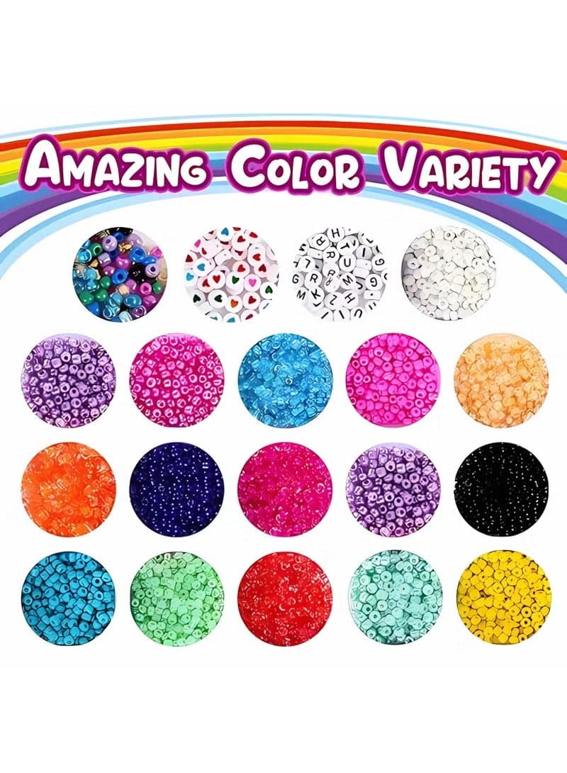 Beads Jewelry Making Kit - Craft and Art Glass Pony Seed Bead for Bracelet and Alphabet Letter Beads for DIY Arts and Crafts Gift for Her Women Wife Girlfriend Kids Age 6 7 8 9 10 Years Old