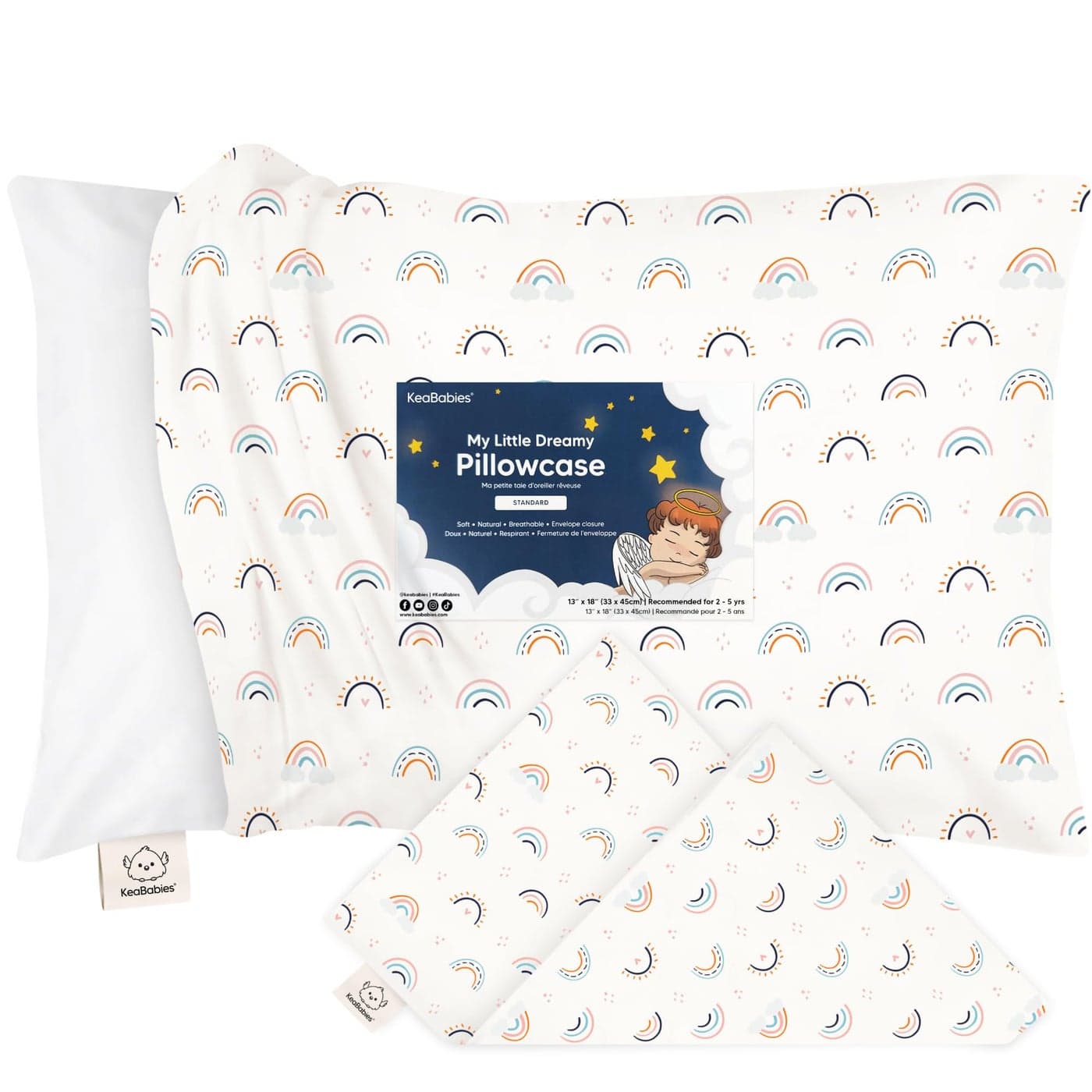 KeaBabies Toddler Pillowcase 13x18 Organic Cotton Toddler Pillowcase for Kids BoysGirlsSoft Durable Cotton Cover for Miniature Sleepy PillowsCute ColorsPillow Sold SeparatelyJolly Rainbow