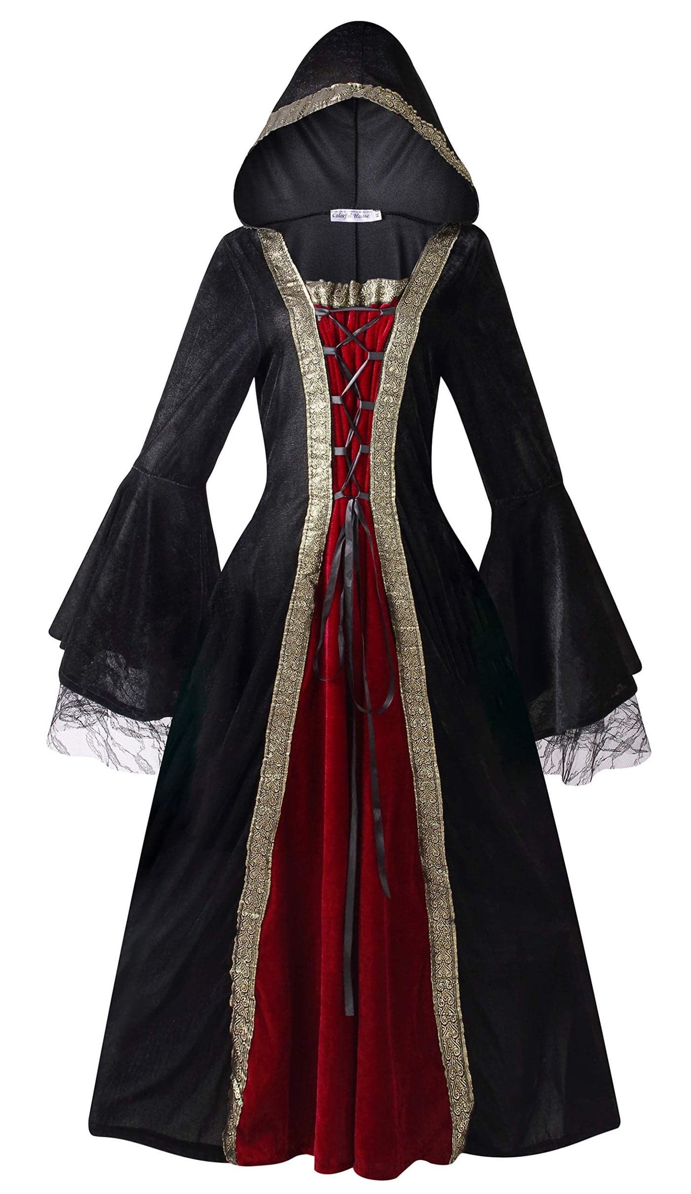Colorful House Womens Medieval Renaissance Princess Retro Gown Cosplay Costume Dress(XX-Large,Black(hooded))