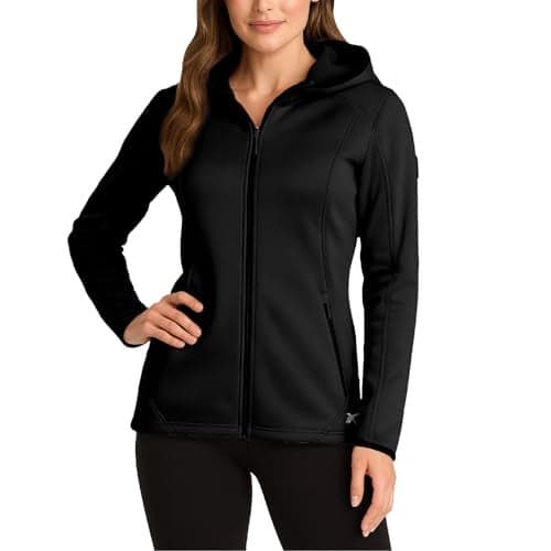 Reebok Womens Jacket - Athletic Performance Softshell Zip Up Fleece Jacket with Hood - Lightweight Jackets for Women, Size Large, Black Ink