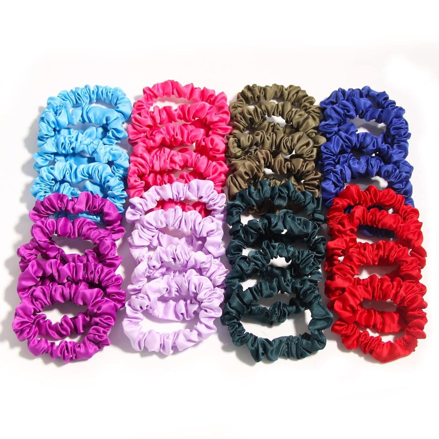 Satin Scrunchies Hair Ties for Women Girls Small Elastic BandFurling Pompoms 32 Pcs Hair Bobbles Scrunchie Thick Thin Hair Ponytail Holders Accessories Colorful Mix