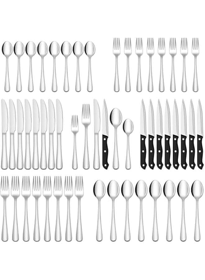 48 Pcs Silverware Set with Steak Knives Service for 8,Mirror Polished Cutlery Utensil Set,Stainless Steel Home Kitchen Eating Tableware Set,Include Fork Knife Spoon Set,Dishwasher Safe