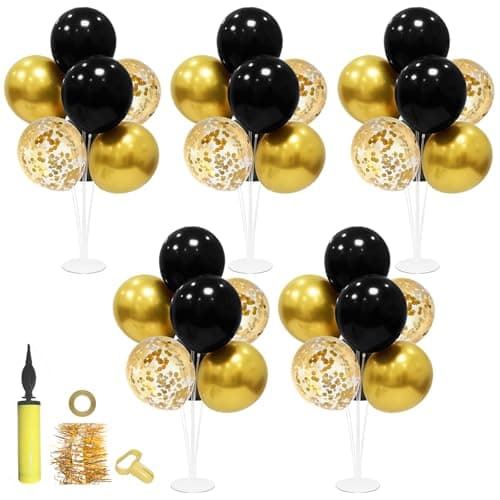 ZJDHPTY Black and Gold Balloon Stand Centerpiece Table Decorations Black and Gold Party Decorations for Birthday Wedding Retirement Anniversary Fathers Day New Years Graduation 2026 Black gold set5