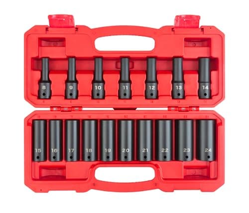 TEKTON 1/2 Inch Drive Deep 6-Point Impact Socket Set, 17-Piece (8-24 mm) | SID92329