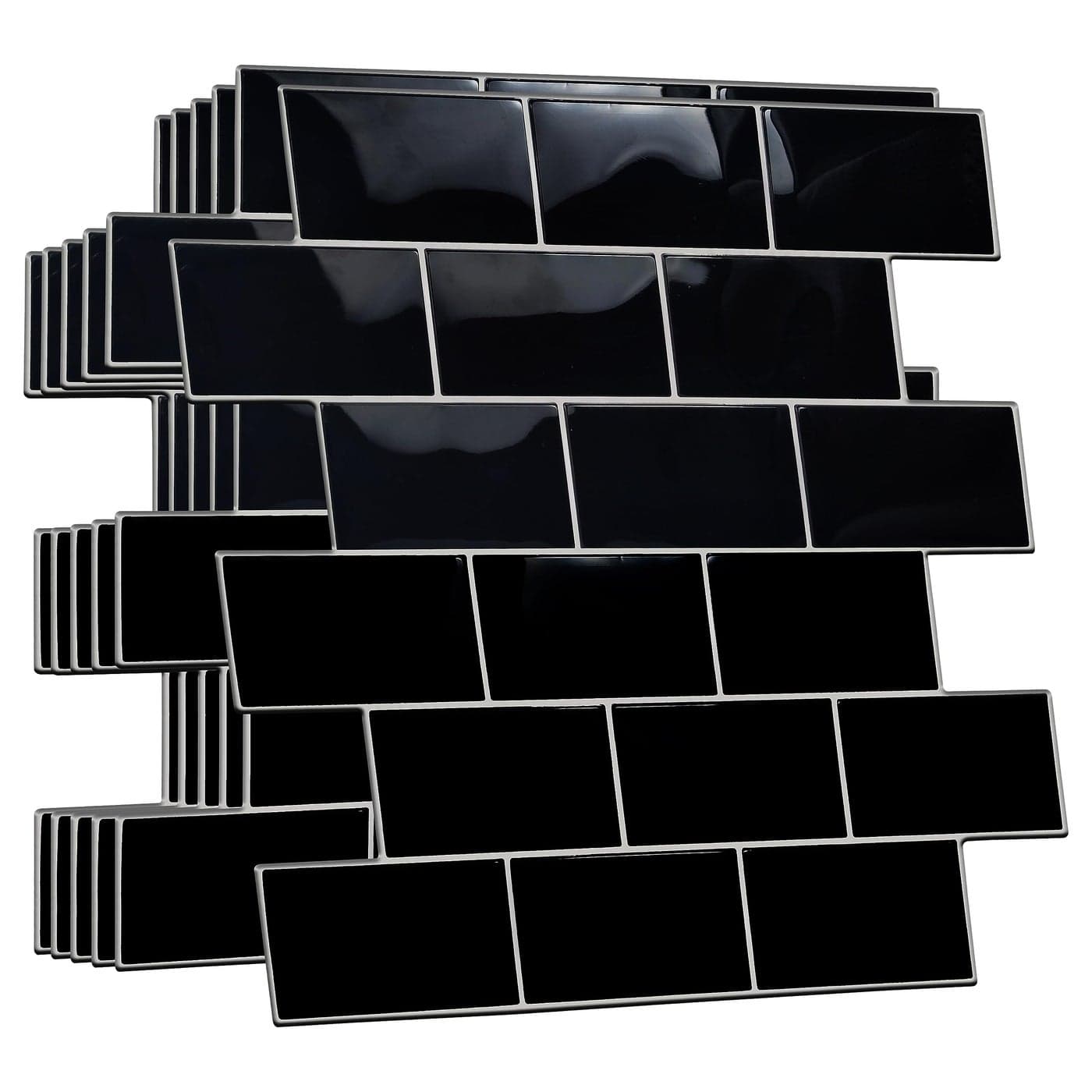 WALPLUS Upgrade Thicker 3D Tile Stickers Peel and Stick Backsplash Splashback Decals Tile Transfer for Kitchen Bathroom Living Room Stick on Tile Waterproof Black Metro Subway 20pcs 154x305cm