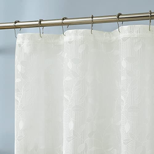 LINENZONE Lace Shower Curtains with Elegant Leaf Design. 72 x 72 Size. Can Be Used As Both Rustic Shower Curtain or Modern Shower Curtain. Bathroom Curtain with Scalloped Bottom. (Grace 72 x 72 Ivory)