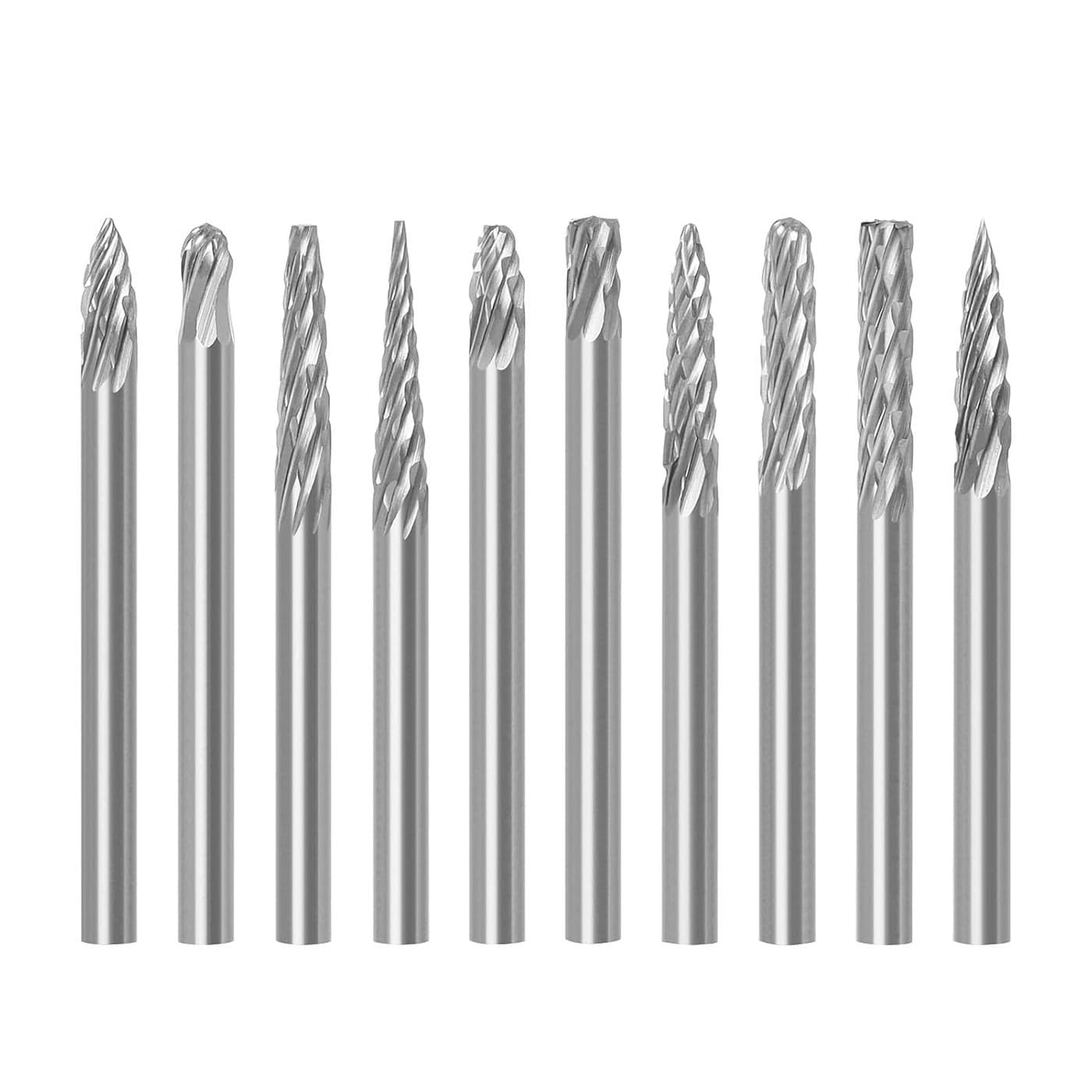 uptodateproducts 10Pcs 3x3 Metal Drawing Tungsten Carbide Milling Cutter Rotary Tool Burr CNC Engraving Abrasive Tools Metalworking Milling Polishing