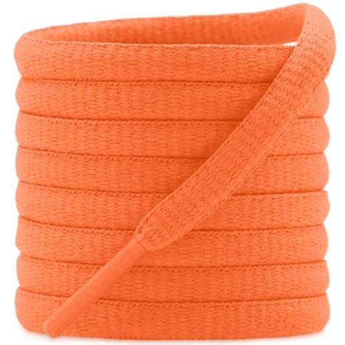 DELELE 2 Pair Oval Shoes laces Half Round 1/4" Athletic Shoelaces Shoe Strings Fluorescent Orange-51 inch