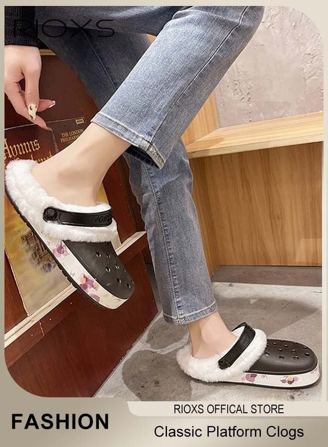 Unisex Mule Clogs, Slippers for Women Men, Fluffy Slippers for Women, Fuzzy Warm Sandals Shoes for Men, Comfortable Slip on Sandals, Anti-slip Flats Slides, Fleece Lined Bedroom Shoes for Spring Autumn Winter, Men's Wome's Slip Ons for Indoor Outdoor Comfort