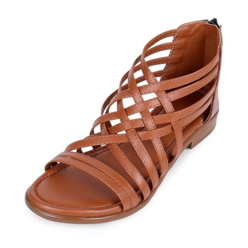 TRASE Flats Gladiator With Zip Closure For Women Sandals| Gladiator High-Tops Sandals For Women | Stylish & Comfortable | College, Office, Shopping, Outdoor & Beach Wea (Tan, 6 UK)