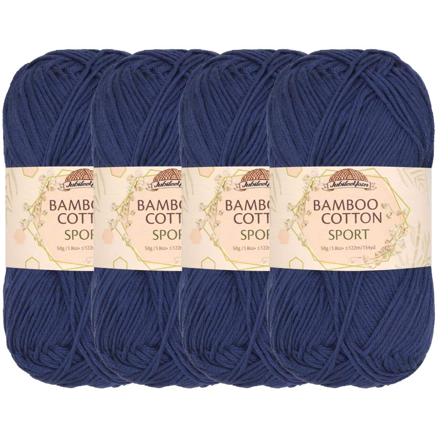 JubileeYarn Bamboo Cotton Sport Yarn 50gSkein Cold Night Blue 4 Skeins