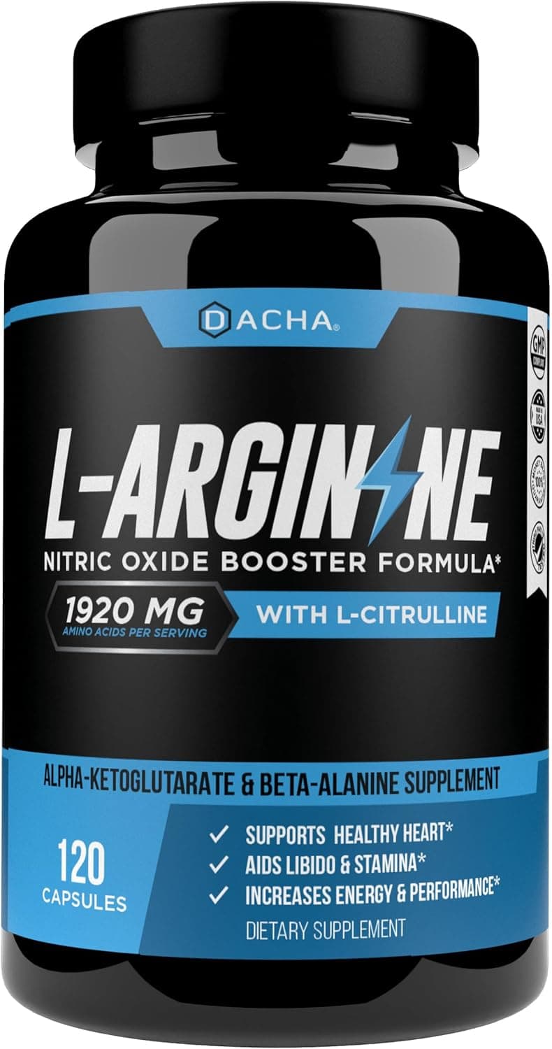 DACHA Premium L Arginine Pills 1920 MG 120 VCAPS AAKG Nitric Oxide Precursor LCitrulline HCL Beta Alanine Essential Amino Acids for Energy Muscle Growth Heart Health Vascularity Stamina
