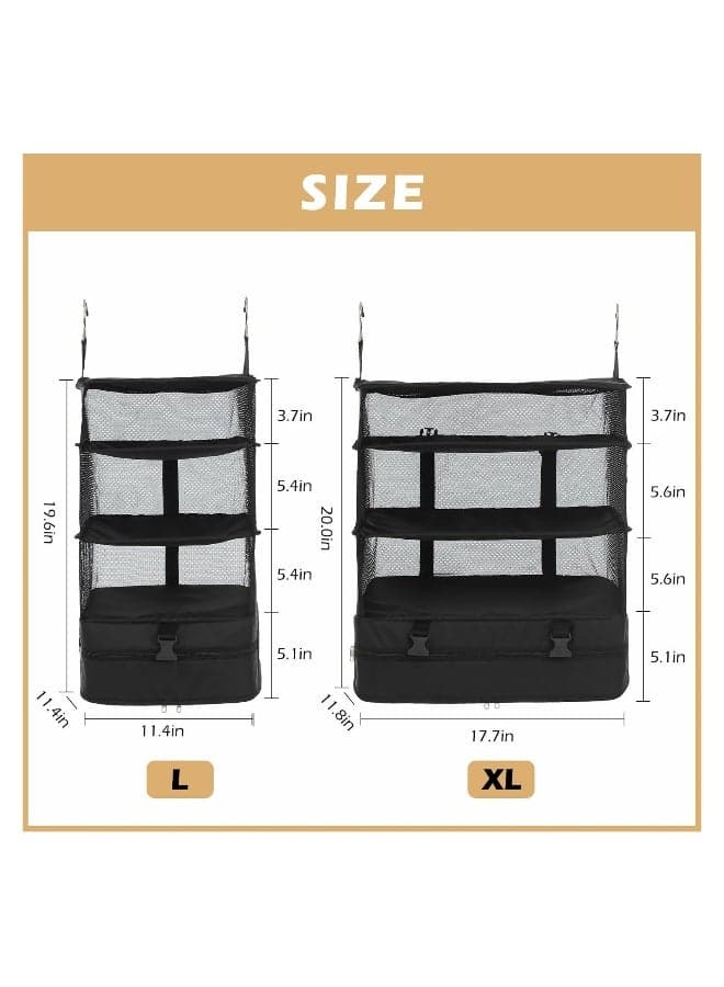 Hanging Closet Storage Bag with Hooks, Collapsible 3-Shelf Oxford Fabric Storage Washable Closet Storage Bag Collapsible Hanging Storage Washable Closet Organizer (15.7*9.8*21.7 in, Black)