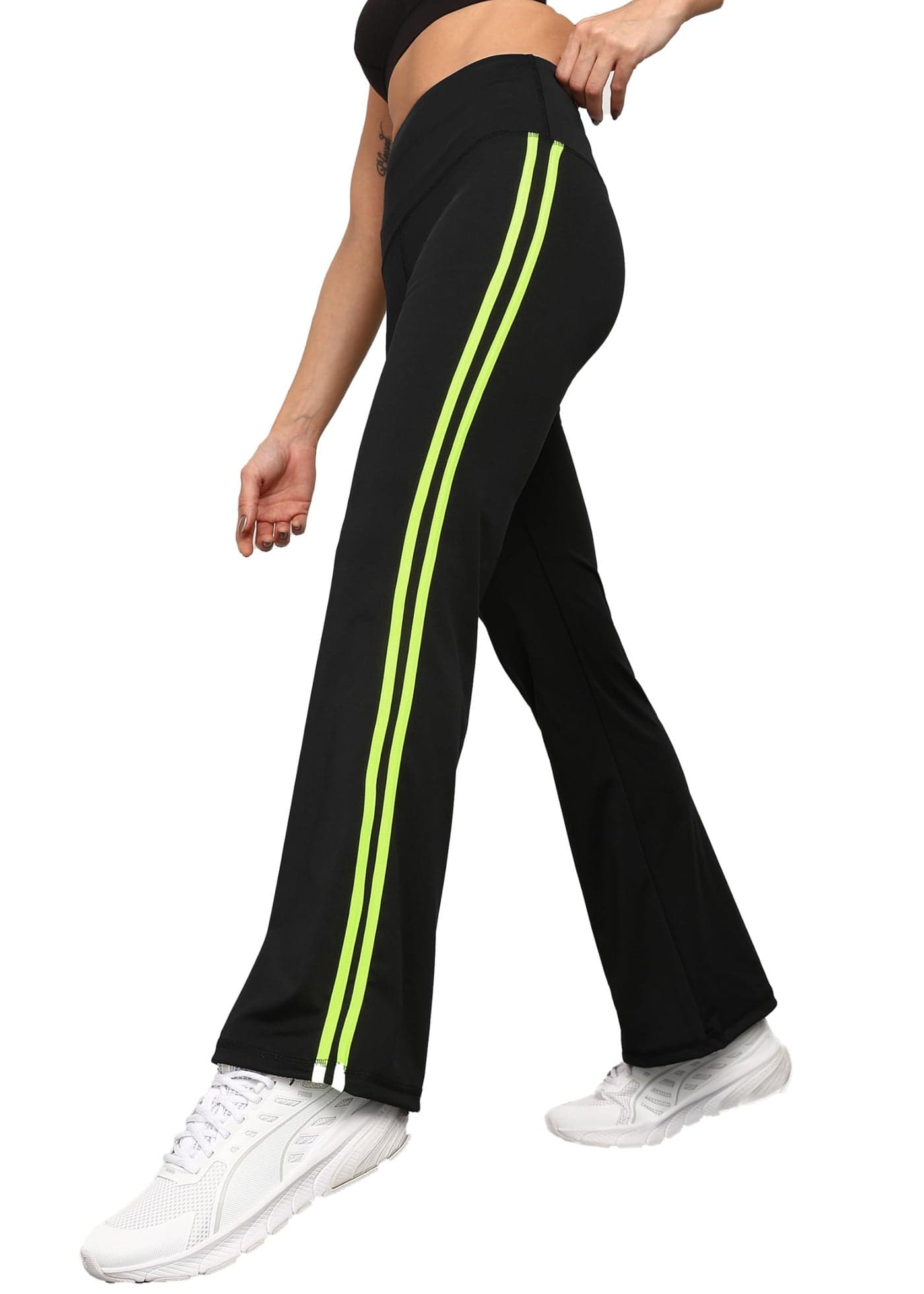 Rock Paper Scissors Premium Flare Gym Pants High Waist Stretchable Flared Leggings with Side Stripes Gym wear/Active Wear Tights Yoga Pants/Dance Womens Workout Tights Gym Tight