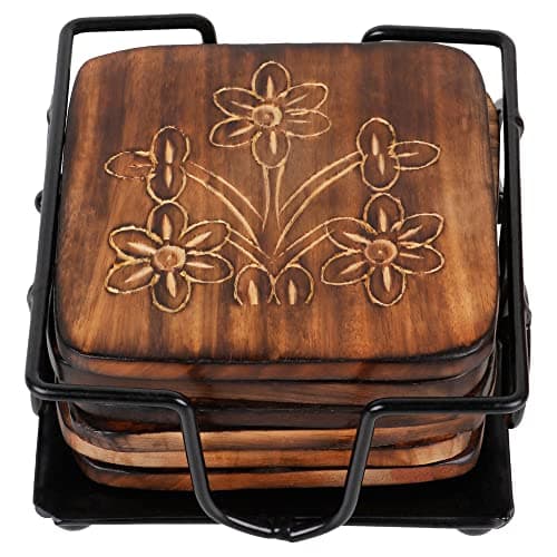 Craftland Wooden Antique Coaster for Kitchen/Dining Table/Office/Restaurant (Iron Coaster)