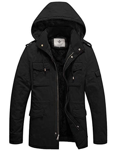 WenVen Men's Cotton Work Wear Casual Parka Jacket Warm Coat with Hood Black XL