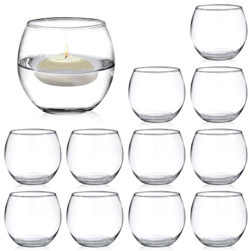 PINIWON Set of 12 Clear Glass Tealight Candle Holder, 2.6'' H x 3.1'' W, Round Votive Candle Holders Bulk, Small Bowl Candle Holder for Wedding Table Centerpiece Home Decor