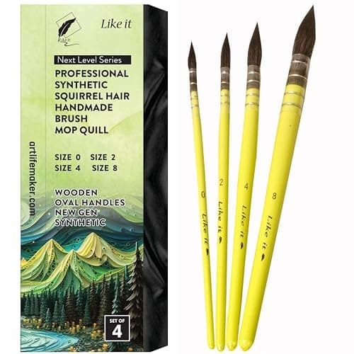 Like it Salwood Artists Synthetic Hair MOP Brush Set of 4 (0, 2, 4,8) (Synthetic Hair Brush)