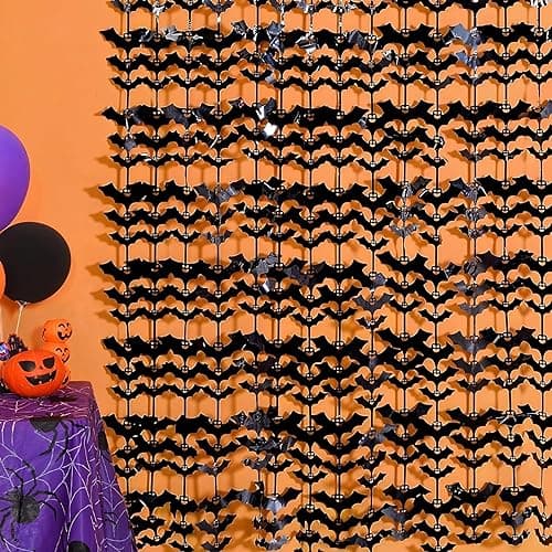 Birthday Popper 2 Pcs Halloween Black Bat Foil Fringe Curtains (3.3 x 6.6 ft) Streamer Backdrop & Photo Booth Props for Halloween, Party & Home Decorations