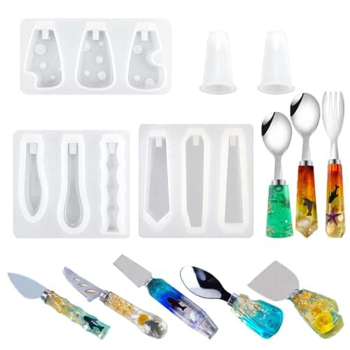 Knife Handle Resin Mold 5 PCS Cylindrical Bamboo Irregular Cheese Shape Tableware Silicone Knife Fork Handle Molds for Epoxy Resin Casting Cutting Board Table Tabletop Dining Tools