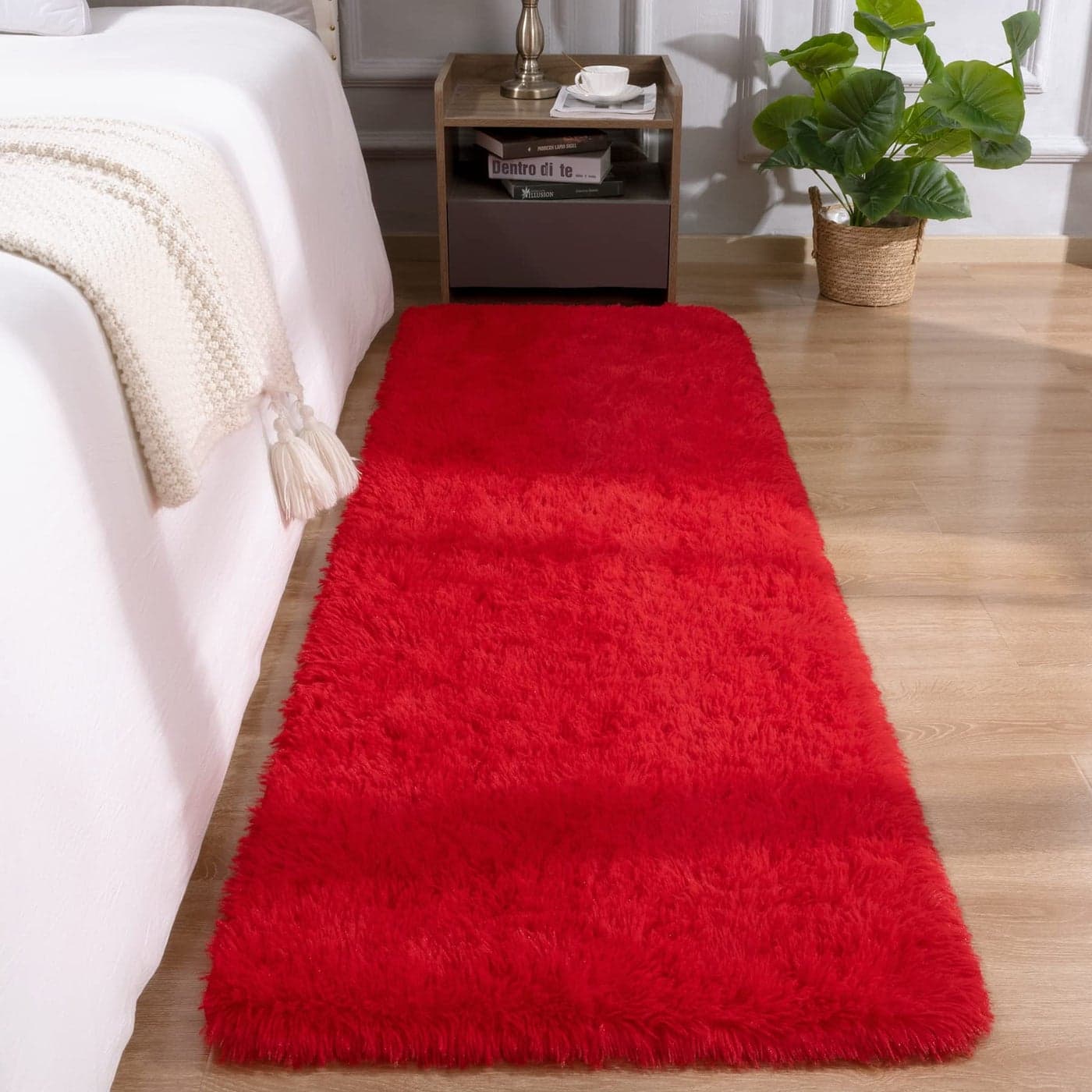 DETUM Red Rug 2x6 Feet Fluffy Red Runner Rugs for Bedroom Shaggy 2 X 6 Living Room Rug Soft Rugs for Kids Room NonSlip Nursery Office Dorm Washable Carpets Home Decor