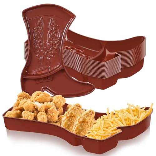 Uiifan 24 Pcs Cowboy Boot Party Serving Trays, Disposable Plastic Compartment Plates Boot Shaped Plates Western Theme Party Decorations Tableware for Cowboy Cowgirl Birthday Supplies (Brown)