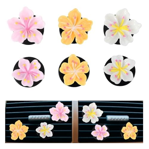 6 Pcs Flower Car Air Vent Clips Cute Car Air Freshener Vent Clips Pink Hawaiian Hibiscus And Cherry Blossom Accessories For Interior Aesthetic Decorations Pink White YellowFragrancefree tablets