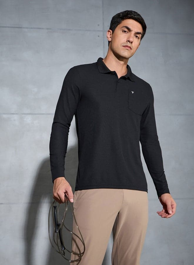 Technosport Solid Long Sleeve Polo T-Shirt with Pocket