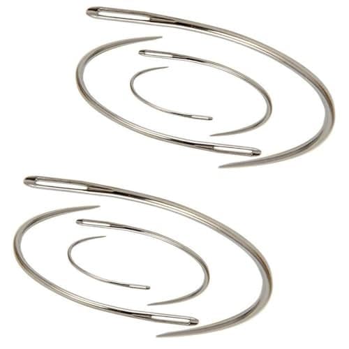 SaiDian 2 Sets 2'' / 2.5'' / 3 ''/ 3.5 '' Curved Leather Hand Sewing Needles C Type Needles for Carpet Leather Canvas Repairing Weaving Crafts