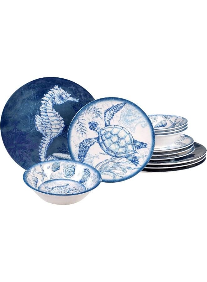 Certified International Oceanic 12 piece Melamine Dinnerware Set Service for 4 Multi Colored