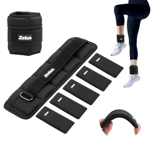 ZELUS 1 Pair Adjustable Ankle Weights, 5-10 lb Z-Fit Ankle Weights for Women Men, Ultra Thin Leg Weights for Women with Adjustable Straps, 1-5 lb per Arm Weight for Gym Home Yoga Jogging Walking