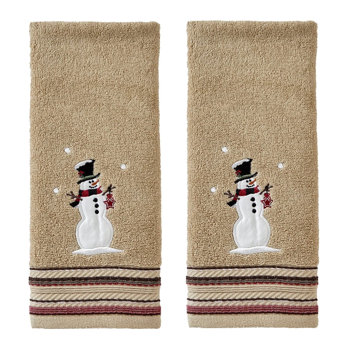 SKL Home ChristmasWinter Rustic Plaid Snowman Hand Towel Set for BathKitchenBar Gift Wheat 2 Count