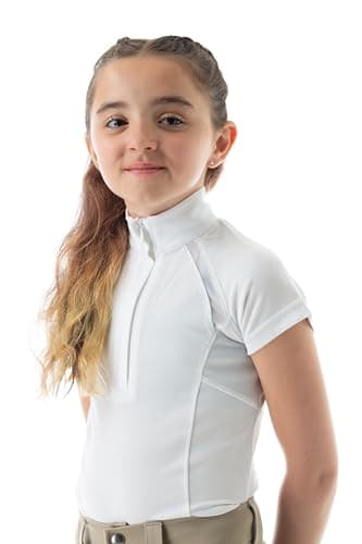 Equinavia Lotta Kids Equestrian Show Shirt - Short Sleeved Performance Shirt with Cooling Mesh - White - L