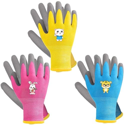 HASTHIP® 3 Pairs Kids Rubber Gardening Gloves with Protective Rubber Coated Digging Field Trip Gloves for Kids 5-9 Years Old, Suitable for Gardening, Beaches, and Various Places of Play