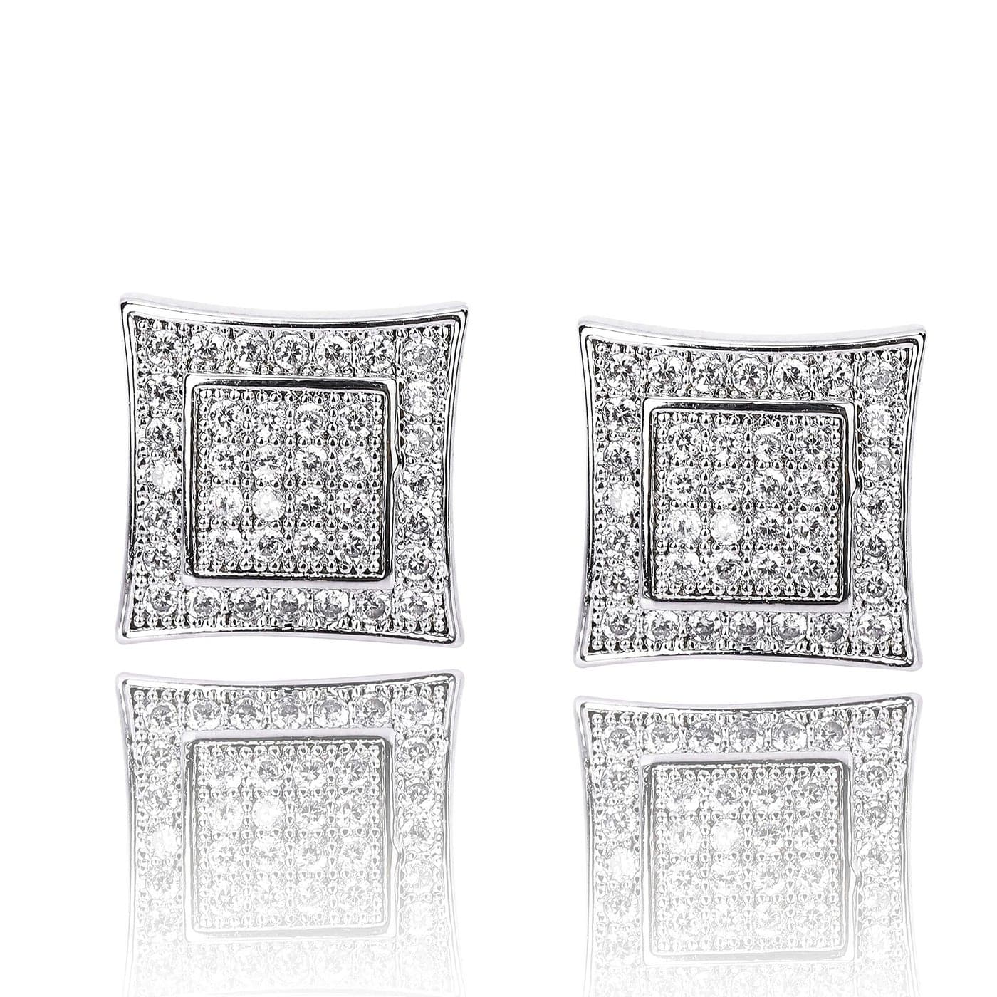 TOPGRILLZ 925 Sterling Silver Iced out Men Women 14k Gold Square Kite Screw Back Hypoallergenic Stud Earrings with Simulated Diamond (White gold