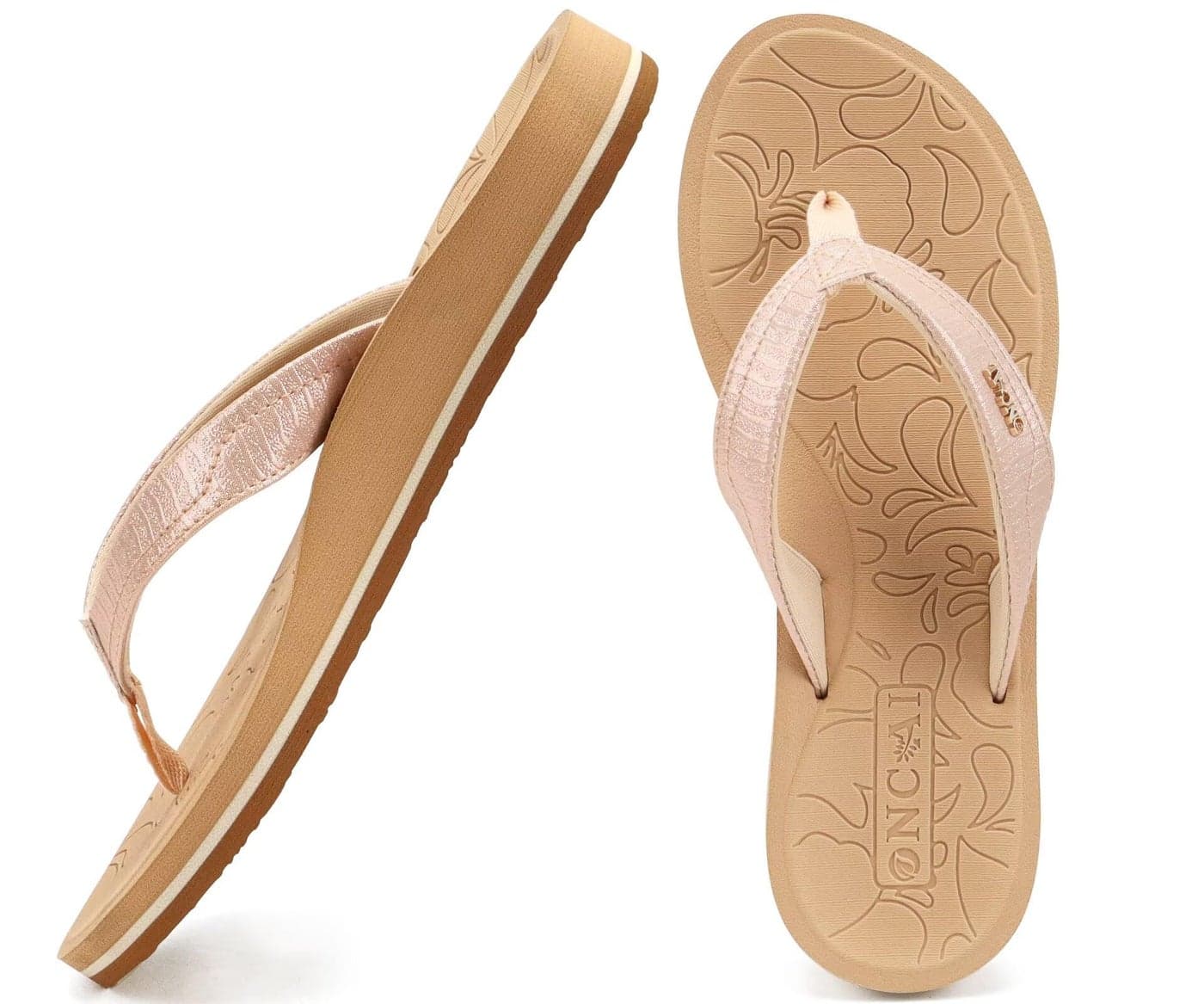 ONCAI Flip Flops For Women Yoga Mat Non-Slip Womens Flip Flops Sandals Summer Beach Slippers With Arch Support Slip On Lightweight EVA Sole Beige Size 9