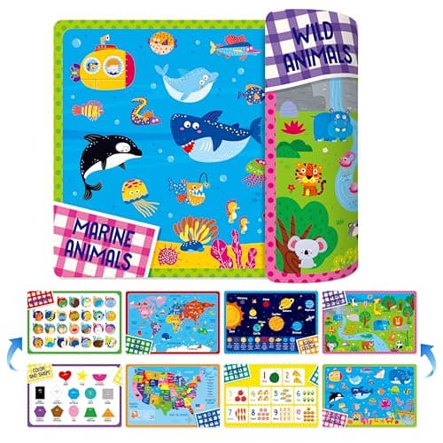4 Pack Placemats for Kids NonSlip Washable Table Mats DoubleSided Reusable Universe Alphabet Numbers Map of USA World Educational Placemats for Home Kindergarten Classroom Nursery