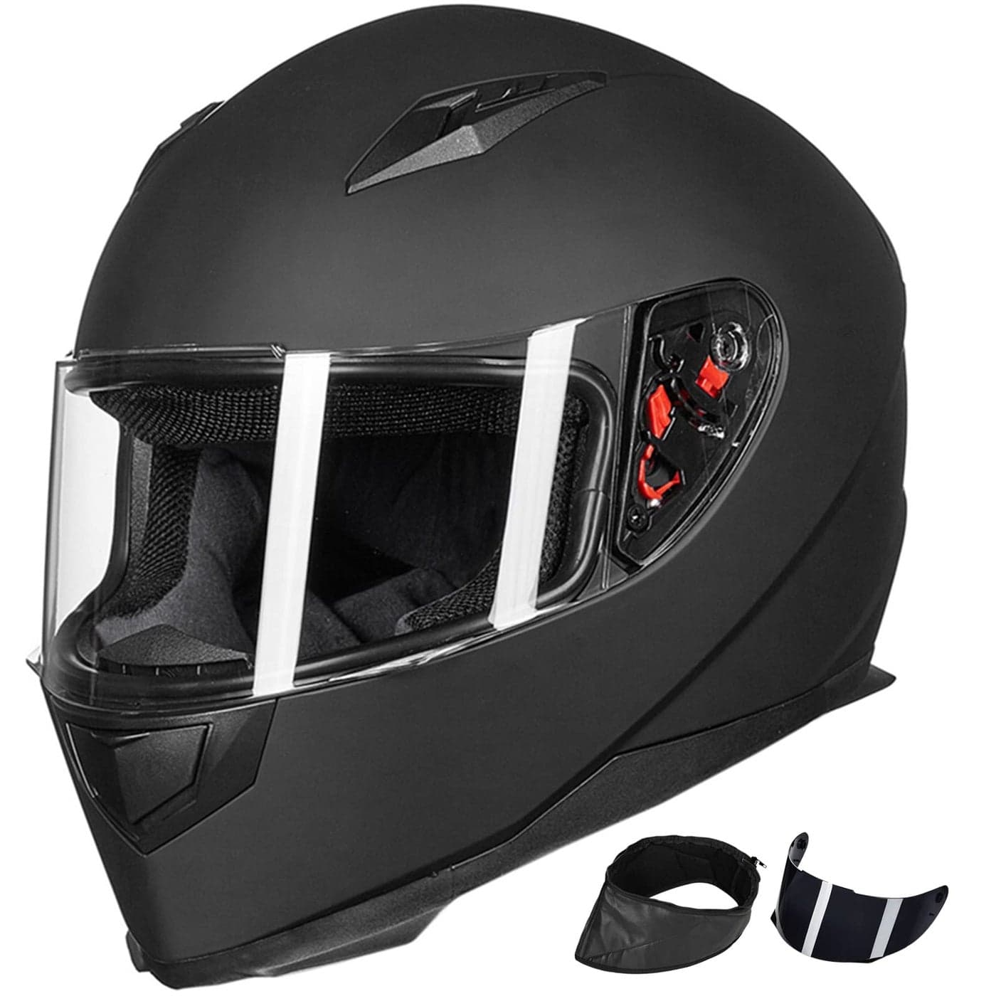 ILM Full Face Motorcycle Street Bike Helmet with Removable Winter Neck Scarf 2 Visors DOT ModelJK313 M Matte Black
