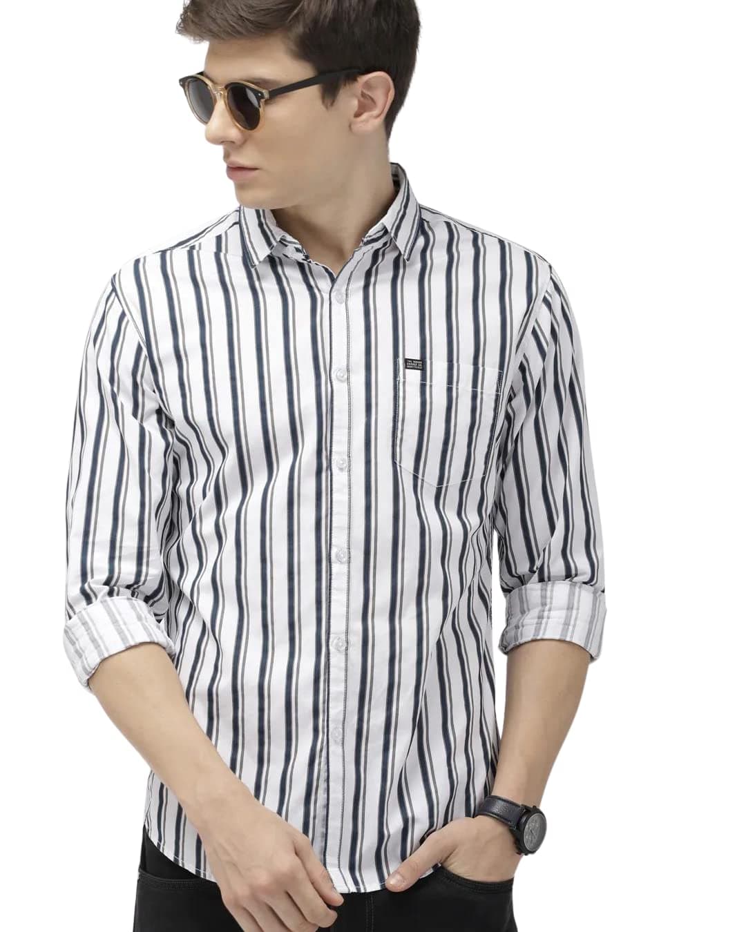 The Indian Garage Co White Slim Fit Striped Shirts