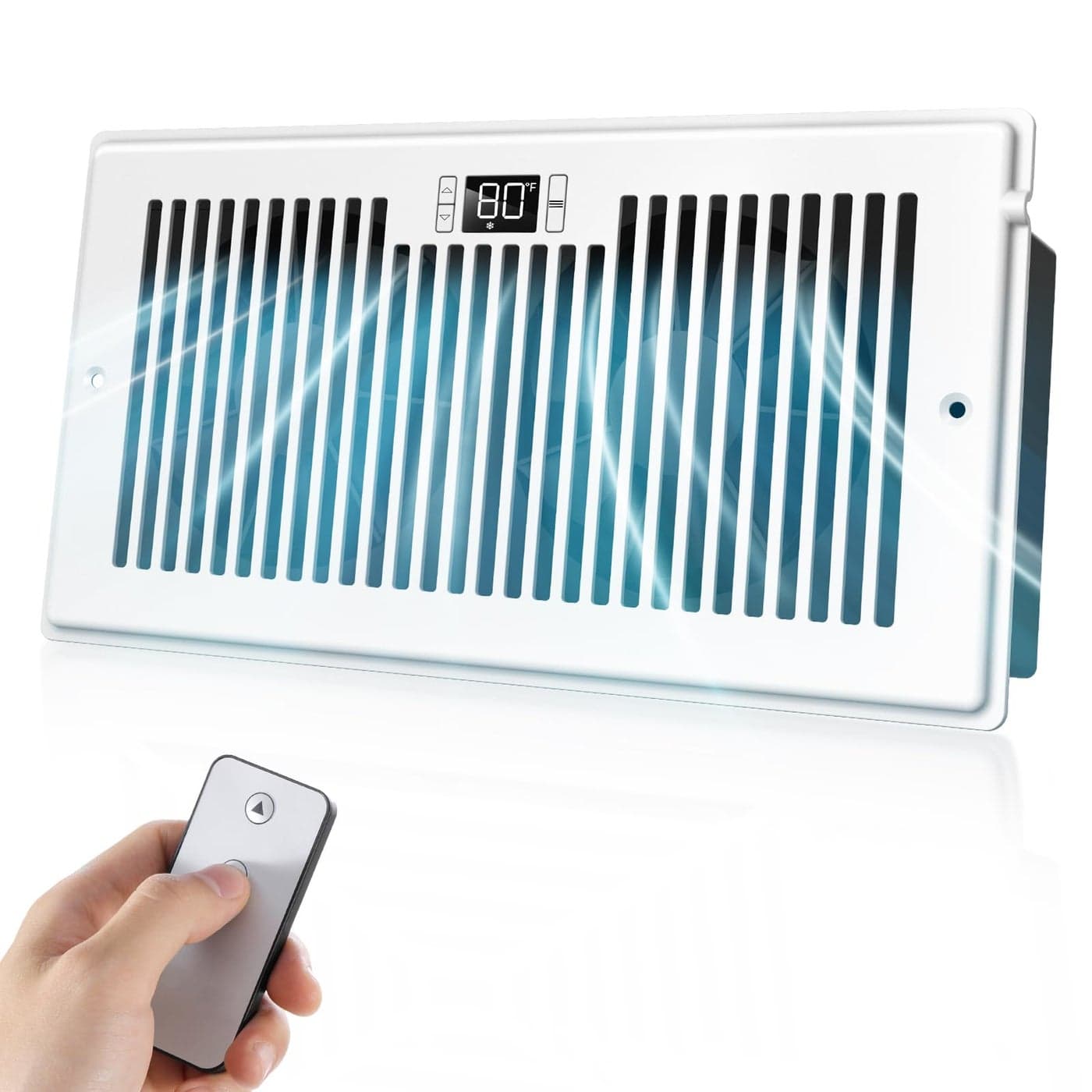 VELLEE Quiet Register Booster Fan Fits 6 x 12 DUCT OPENING CUTOUT 10Speed Smart Heating Cooling AC Vent Booster Fan wRemote Control Thermostat Control White Corded