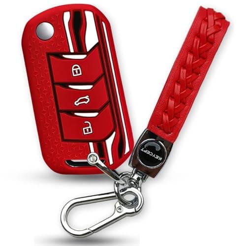 KEYCEPT Tristar Silicone Key Cover for Mahindra Scorpio N, 3XO, XUV 300, Marazzo, XUV 700, XUV 400, Bolero, Thar Roxx, TUV 300, EV 3 Button Flip Key Cover with Keychain. (Keychain 5, Red)
