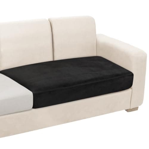 NAISI Couch Cushion Covers 1 Piece Velvet Stretch Loveseat Cover or 2 Seat Sofa Cover Soft Individual Couch Covers for Sectional Sofa(1 PC for 2-Seat Cushion or Loveseat,Black)