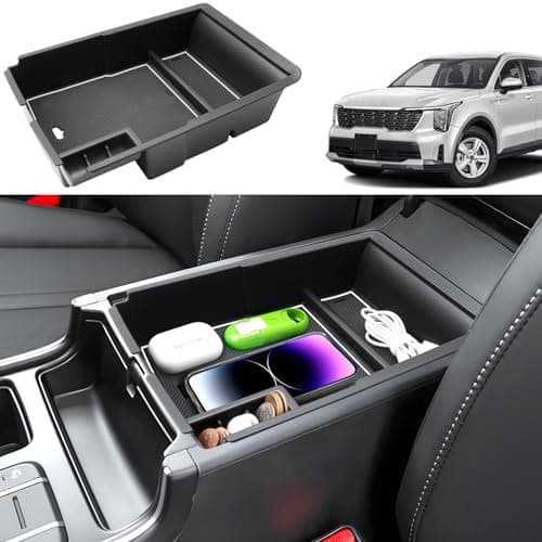 Coleya 2024 2025 2026 Sorento Accessories Center Console Organizer for Kia Sorento (All Trims), Durable ABS Plastic&Anti-slip Rubber Console Tray Insert 2026 2025 Sorento X-Line (White Mats)