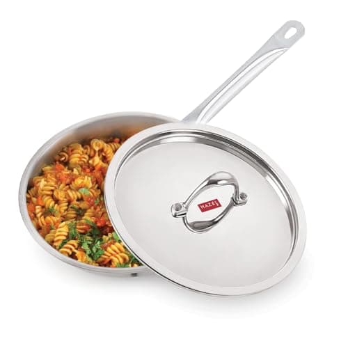 HAZEL Triply Stainless Steel Fry Pan with Steel Lid, 30 cm | 3 Layer Body & Induction Bottom Frying Pan, 2.8 L | Ideal for Indian & Chinese Cooking