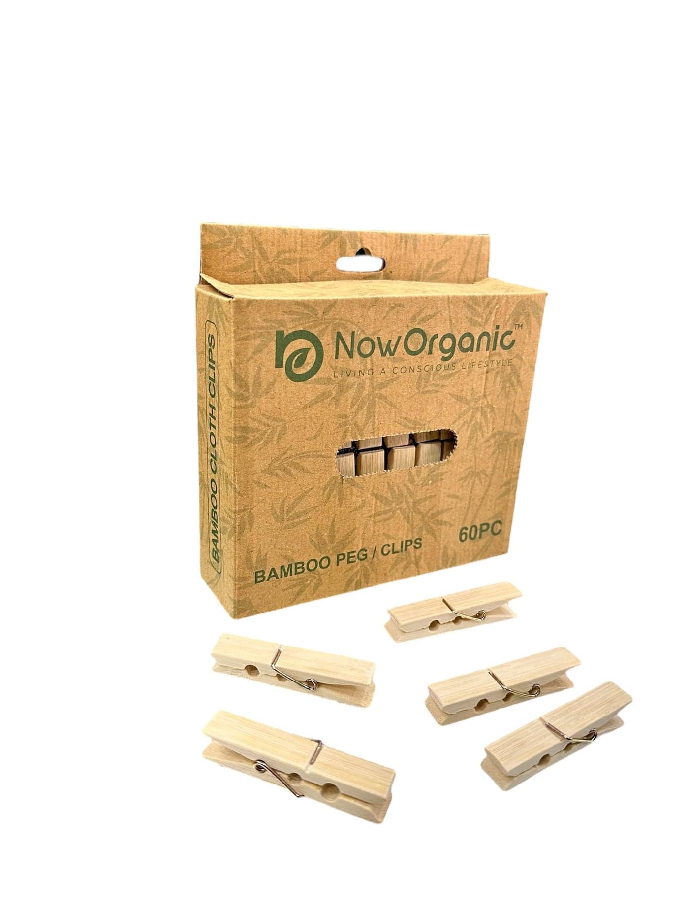 Now Organic Brand Bamboo Wood Cloth Clips, Pegs for Drying Cloths, Arts & Crafts, Photos, 60 Pieces, Water Resistant (60) (Small)